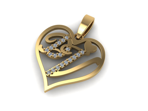 Diamond pendant 3d render - the letter DV 3Dプリントモデル