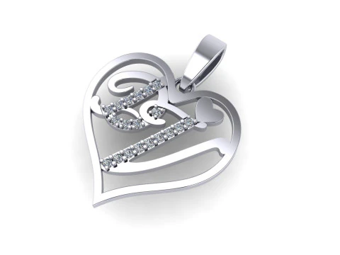 Diamond pendant 3d render - the letter DV 3D Print Model