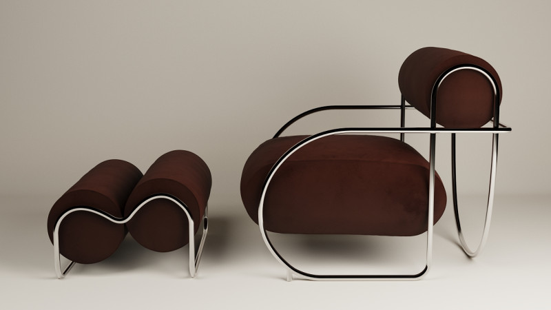 Chromeo Armchair Ottoman 3D Model .c4d .max .obj .3ds .fbx .stl .blend 