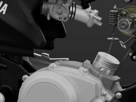 2014 - Yamaha YBR 125 Rigged Engine Animation 3D Model
