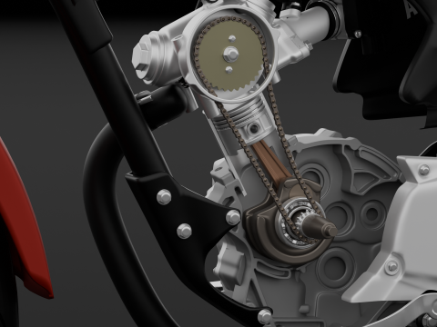 2014 - Yamaha YBR 125 Rigged Engine Animation 3D Model