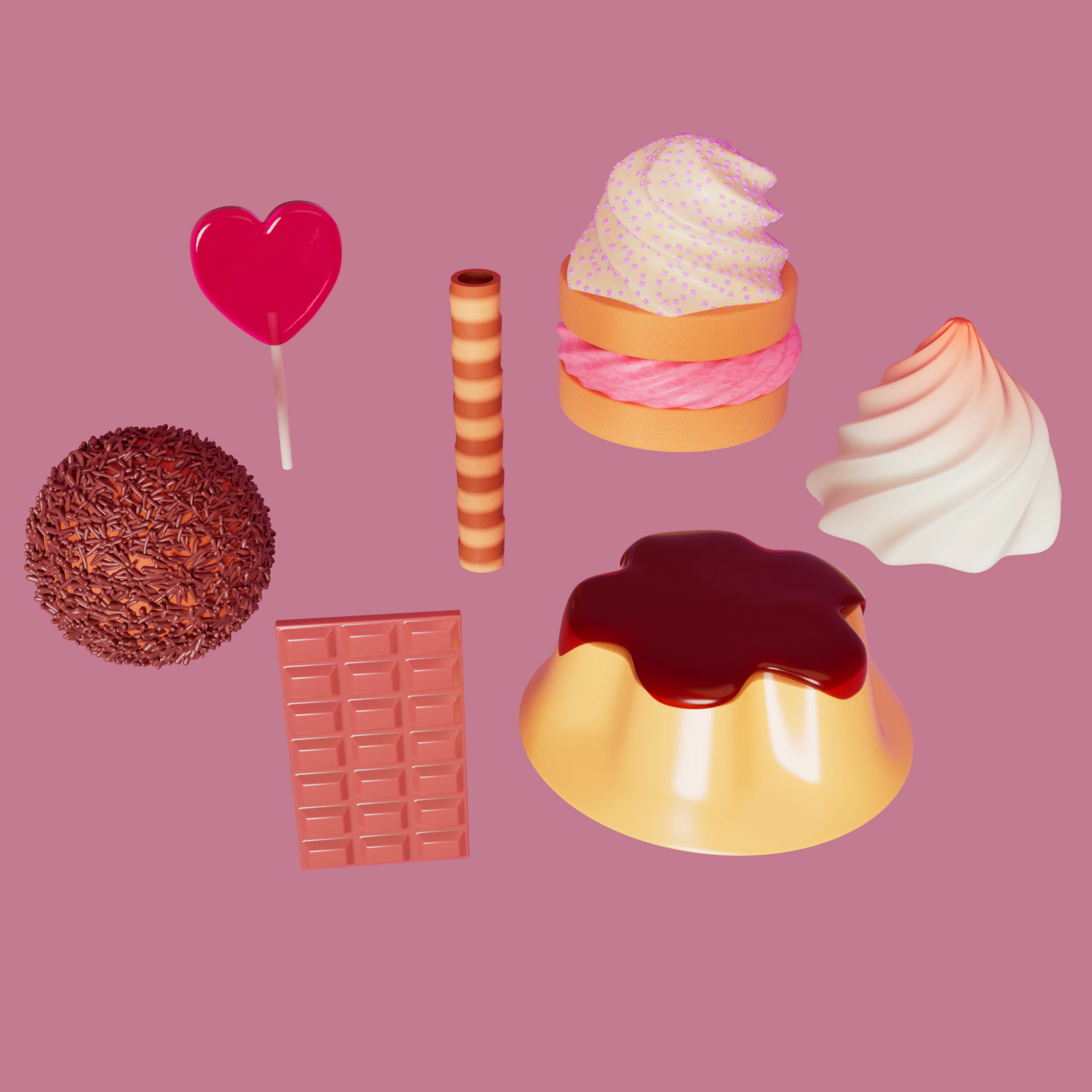 Cute sweets set 3D Model .c4d .max .obj .3ds .fbx .stl .blend 