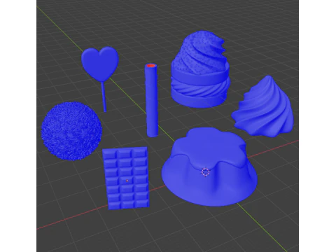 Cute sweets set 3D Model