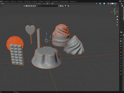 Cute sweets set 3D Model
