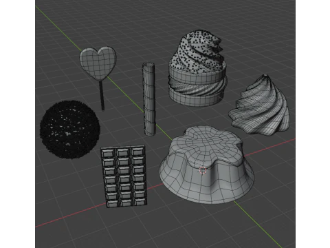 Cute sweets set 3D Model