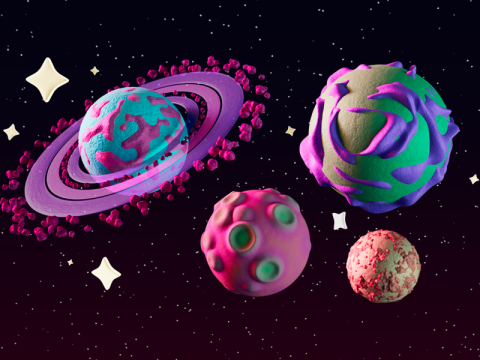 Colorful texturized cartoony planets set Model 3D