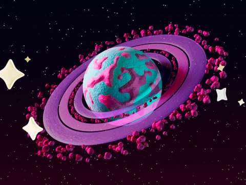 Colorful texturized cartoony planets set 3D Model
