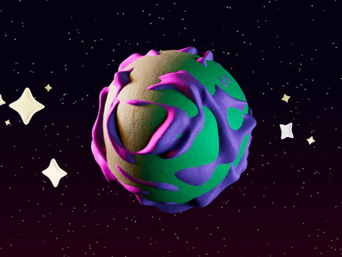 Colorful texturized cartoony planets set 3D Model