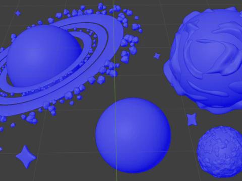 Colorful texturized cartoony planets set 3D Model