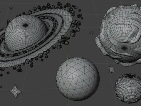 Colorful texturized cartoony planets set 3D Model