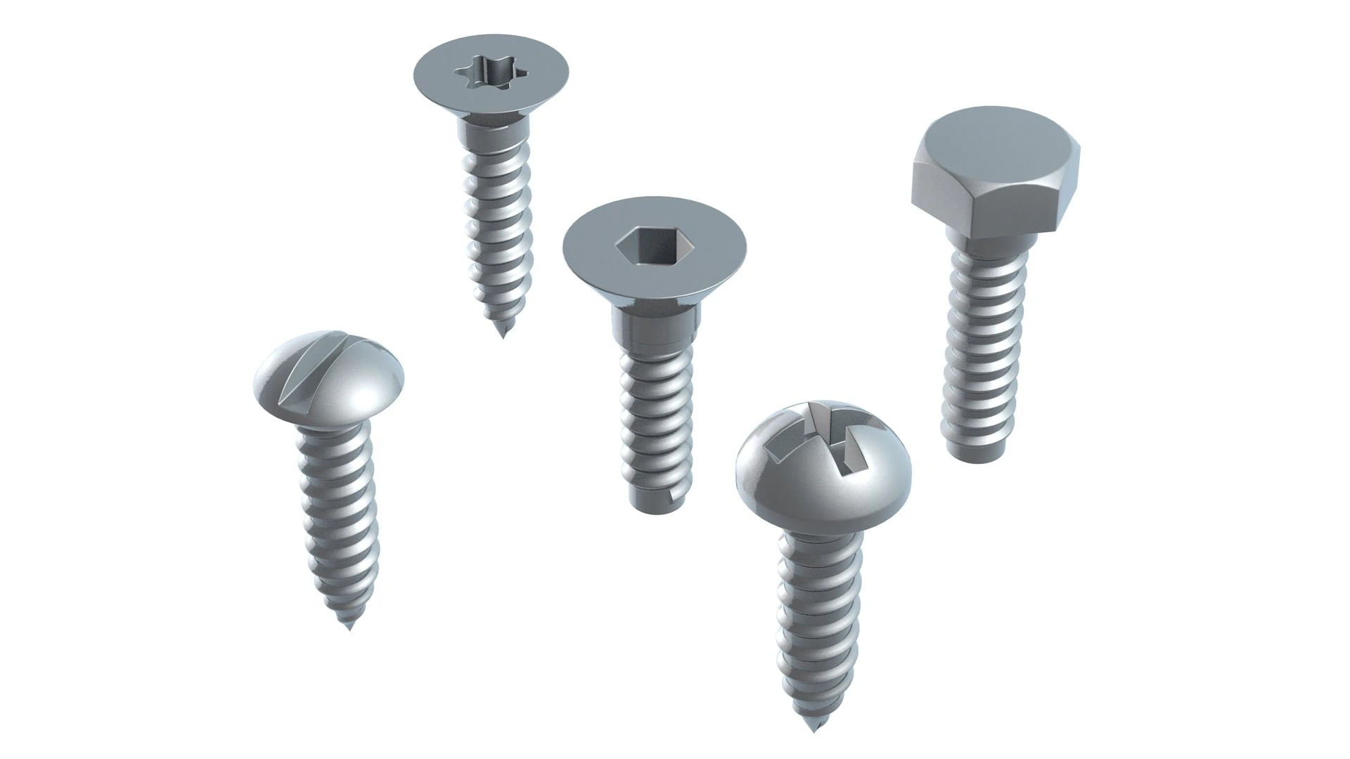 Screws set four 3D Model .c4d .max .obj .3ds .fbx .stl .blend 