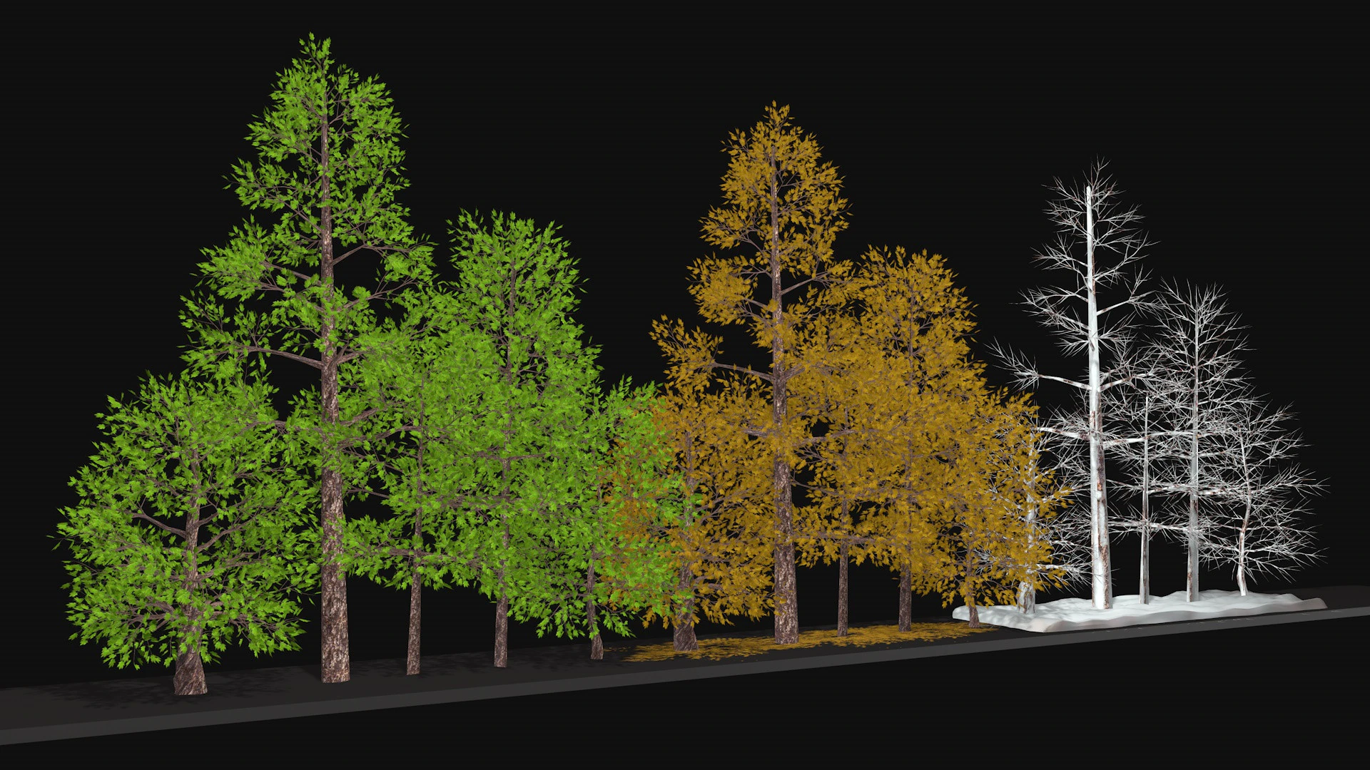 Five low poly trees Three seasons Low-poly 3D Model .c4d .max .obj .3ds .fbx .stl .blend 
