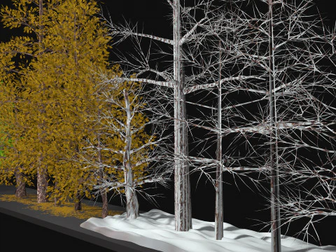 Five low poly trees Three seasons Low-poly 3D Model