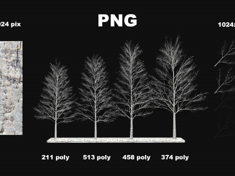 Dry frozen trees Bare tree Low-poly 3D Model