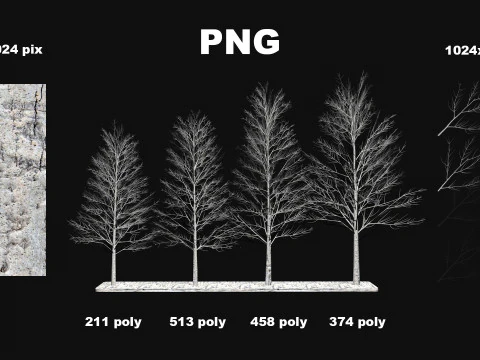 Dry frozen trees Bare tree Low-poly 3D Model