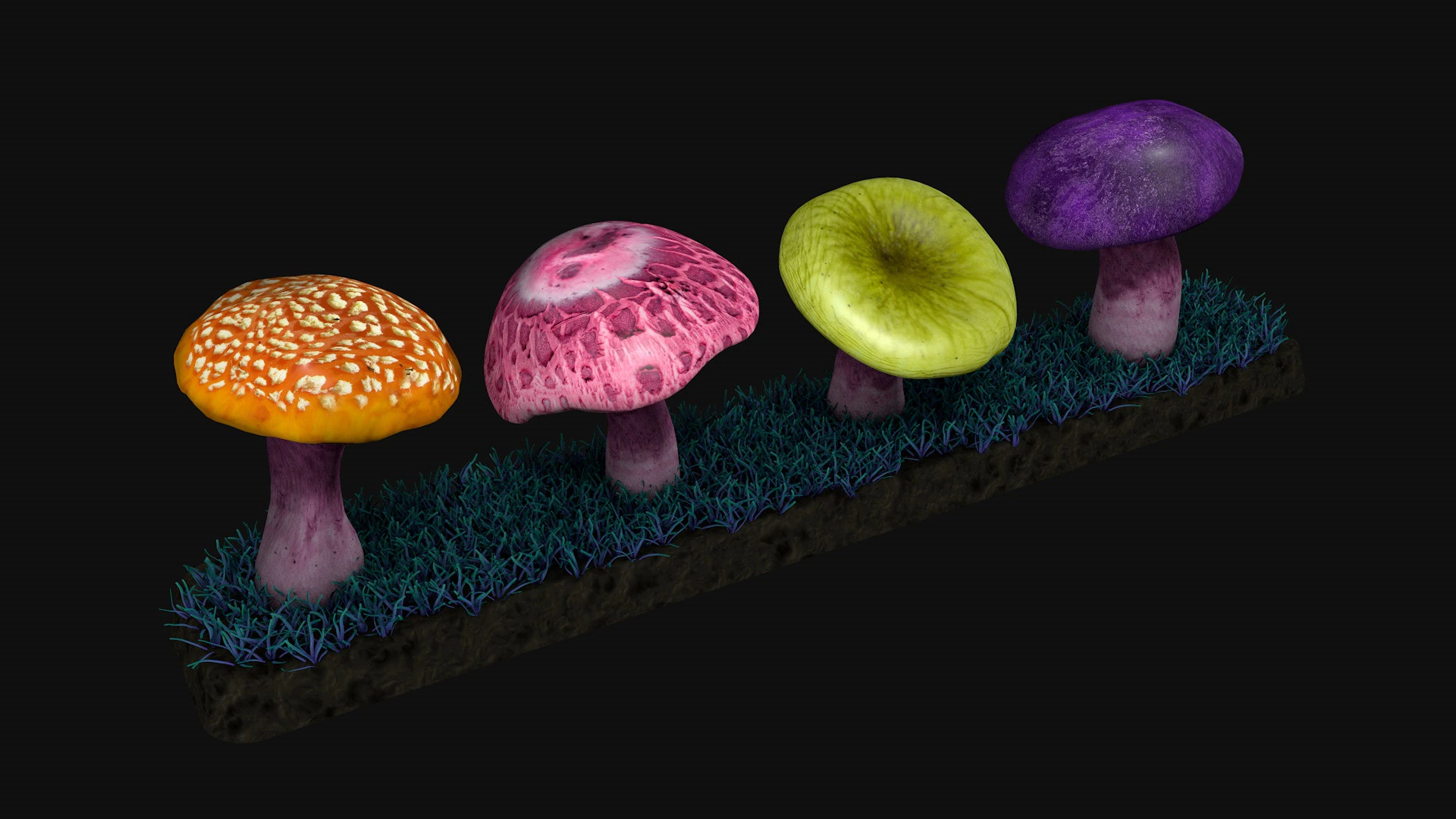 Alien Mushrooms R1 Low-poly 3D Model .c4d .max .obj .3ds .fbx .stl .blend