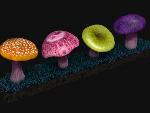 Alien Mushrooms R1 Low-poly 3D Model