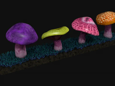 Alien Mushrooms R1 Low-poly 3D Model