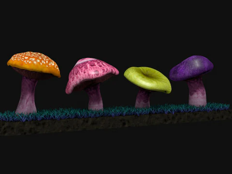 Alien Mushrooms R1 Low-poly 3D Model