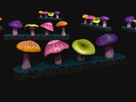 Alien Mushrooms R1 Low-poly 3D Model