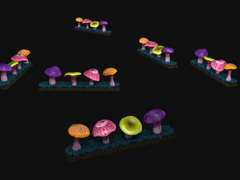 Alien Mushrooms R1 Low-poly 3D Model