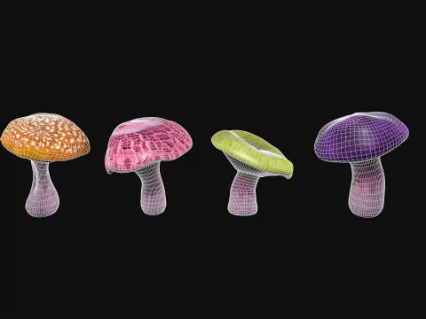 Alien Mushrooms R1 Low-poly 3D Model