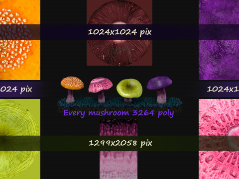 Alien Mushrooms R1 Low-poly 3D-Modell