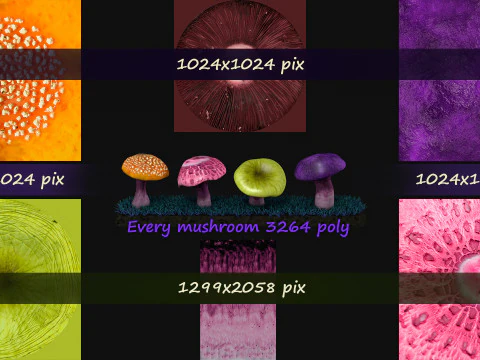 Alien Mushrooms R1 Low-poly 3D Model