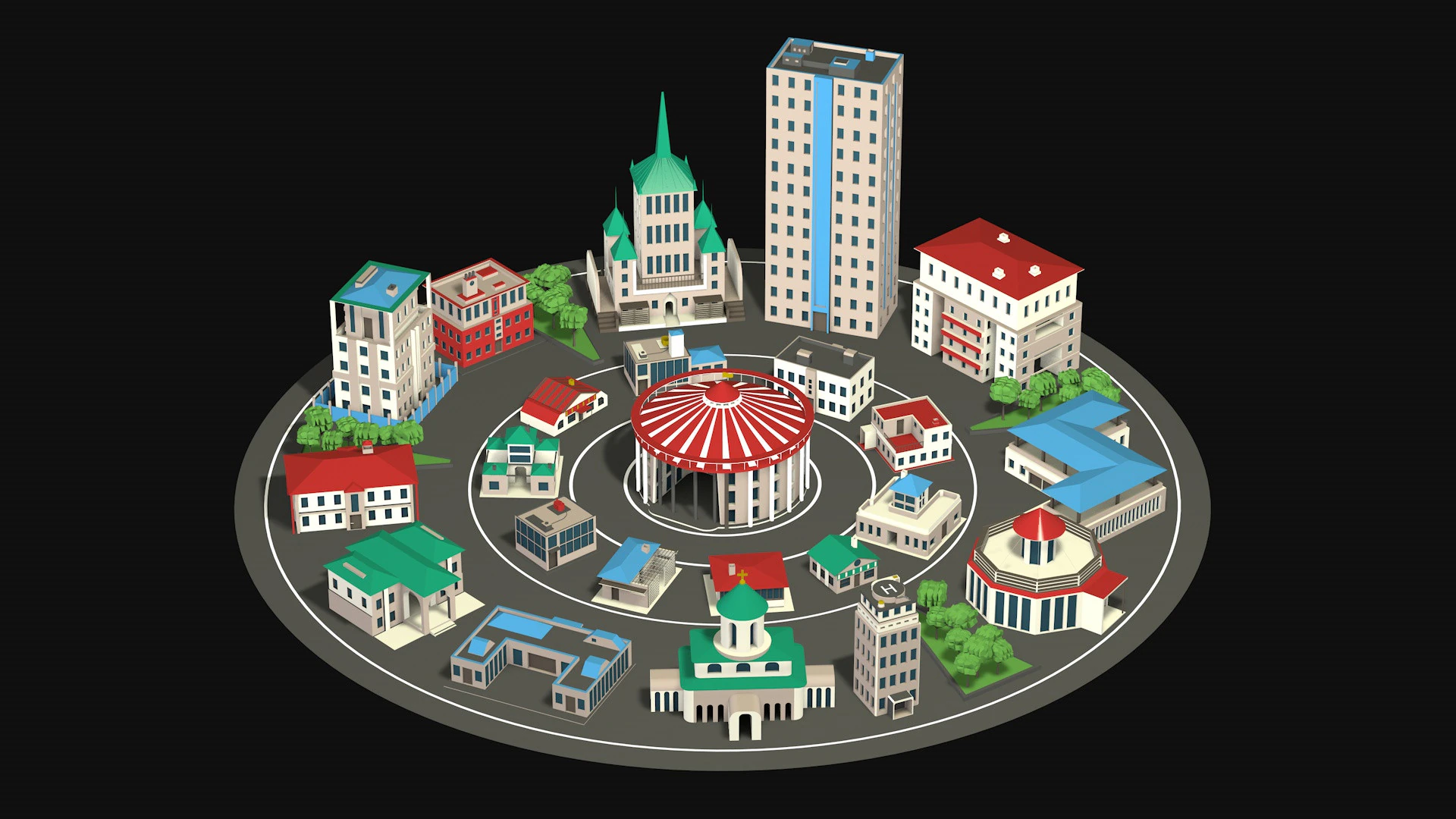 City center street low poly 3D Model .c4d .max .obj .3ds .fbx .stl .blend 