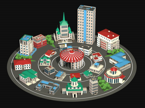 City center street low poly Modelo 3D