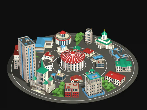 City center street low poly 3D Model