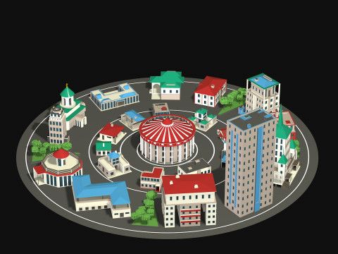City center street low poly 3D 模型