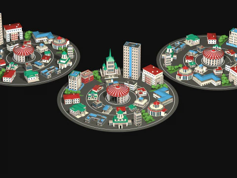City center street low poly 3D Model