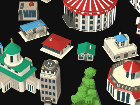 City center street low poly 3D Model