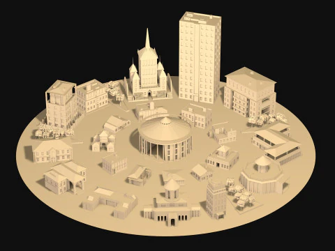 City center street low poly 3D Model