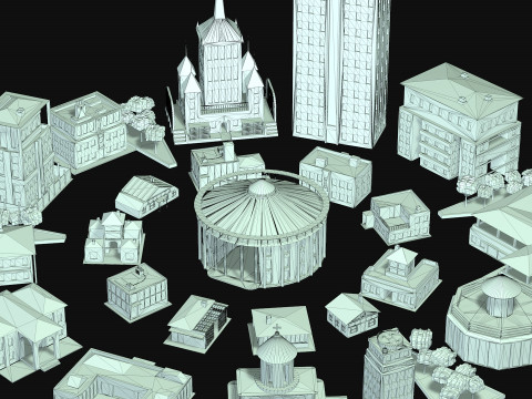 City center street low poly 3D 模型