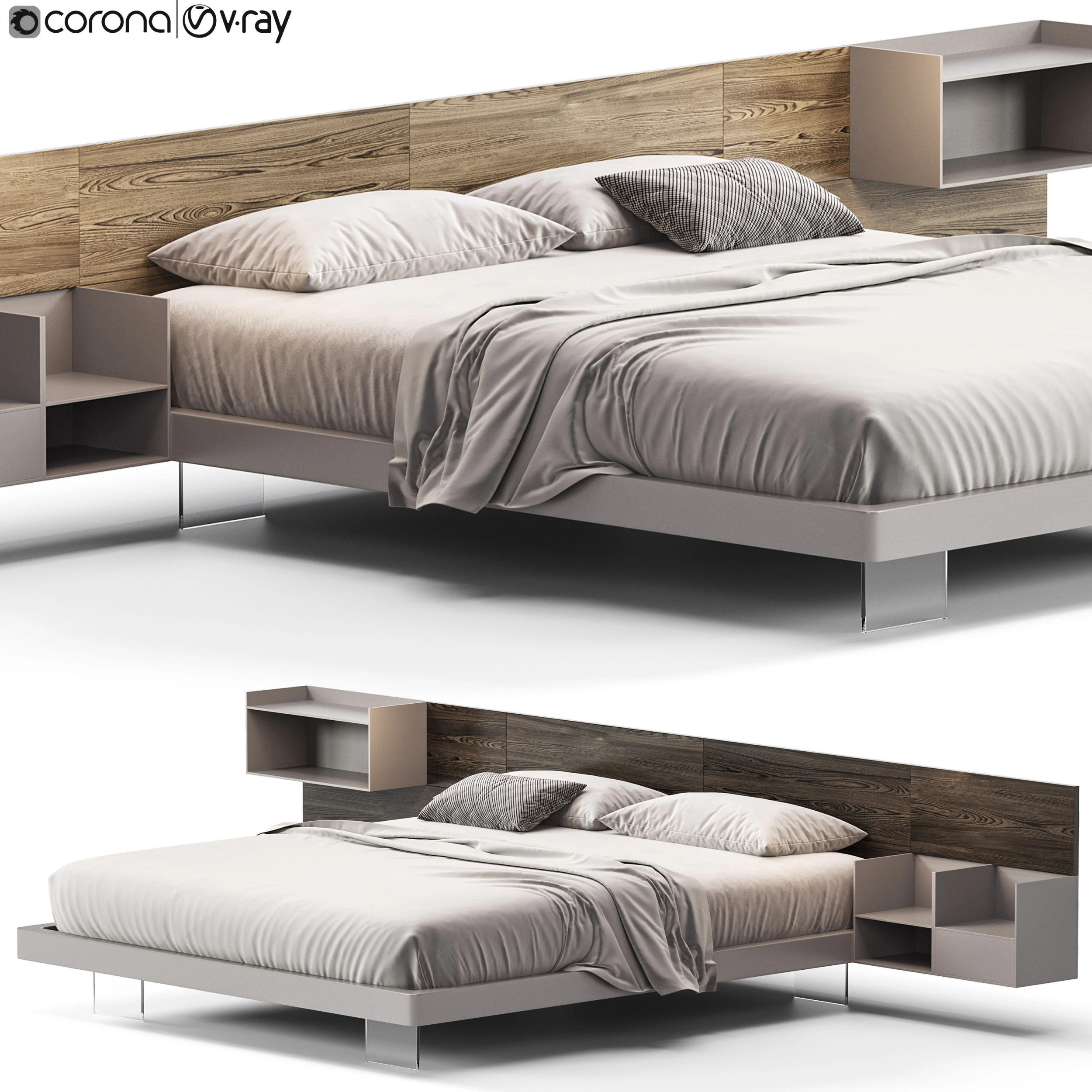 Diotti California Wood Bed 3D Model .c4d .max .obj .3ds .fbx .stl .blend 
