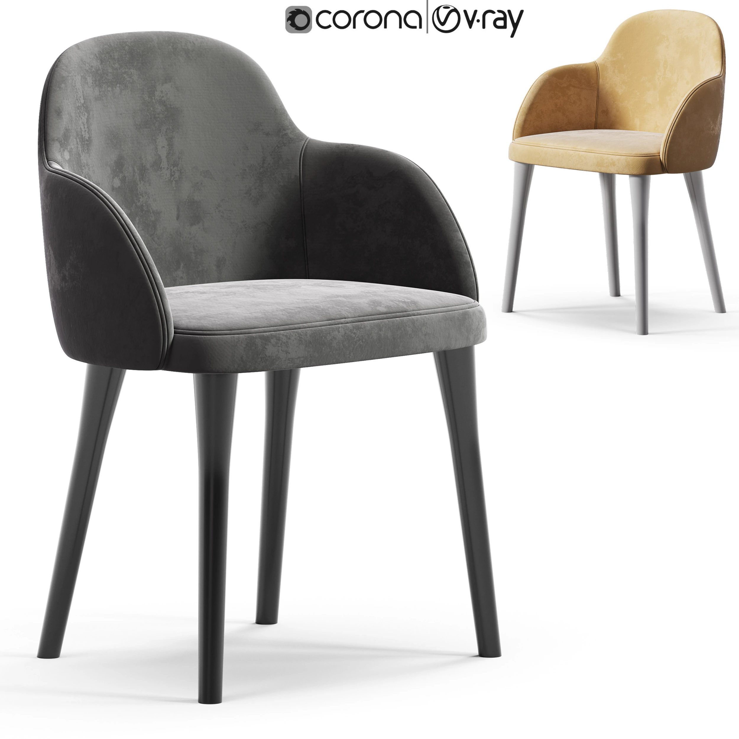 CB2 Giulia Grey Velvet Dining Armchair 3D Model .c4d .max .obj .3ds .fbx .stl .blend 