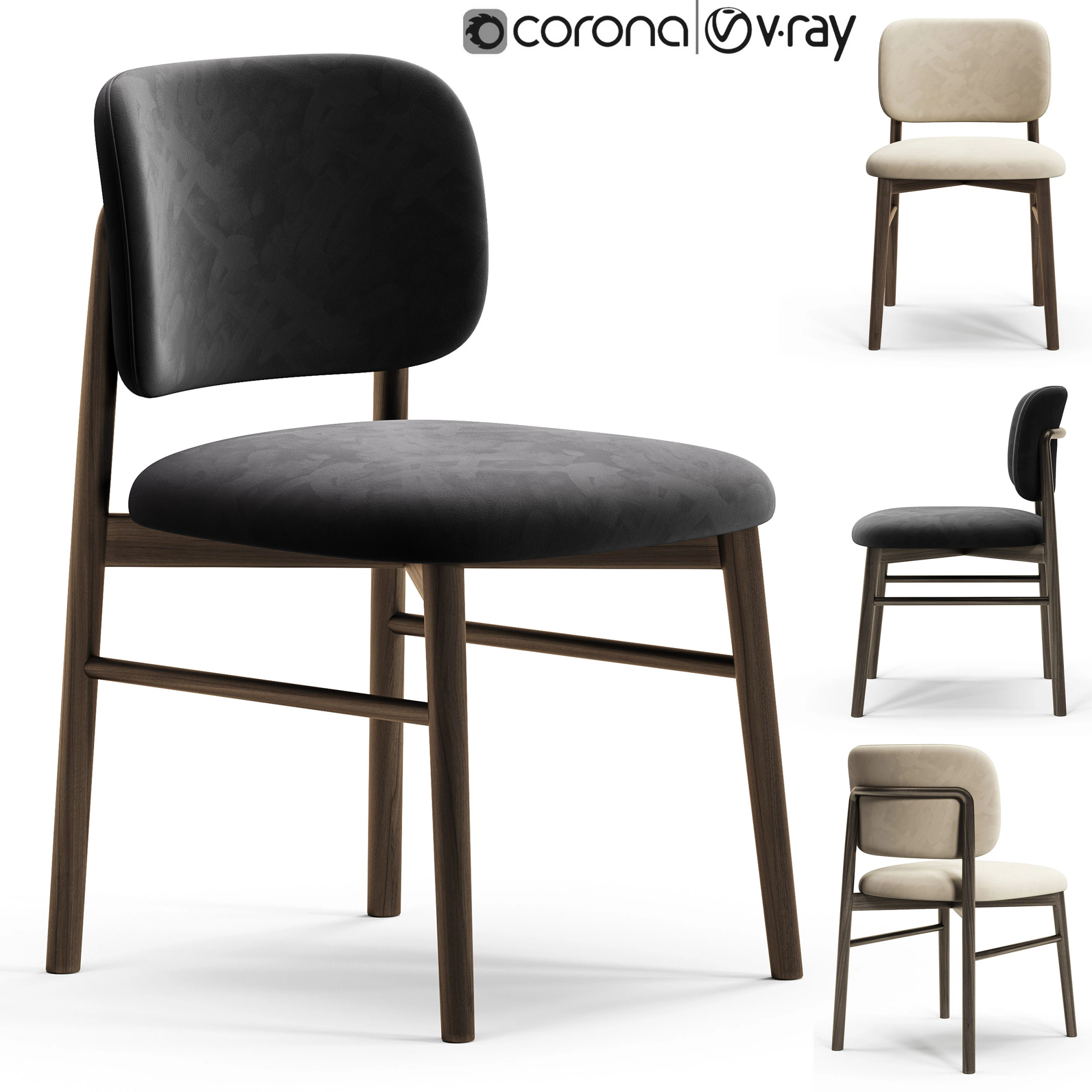 Diotti Janine Wooden Legs Upholstered Chairs 3D Model .c4d .max .obj .3ds .fbx .stl .blend 
