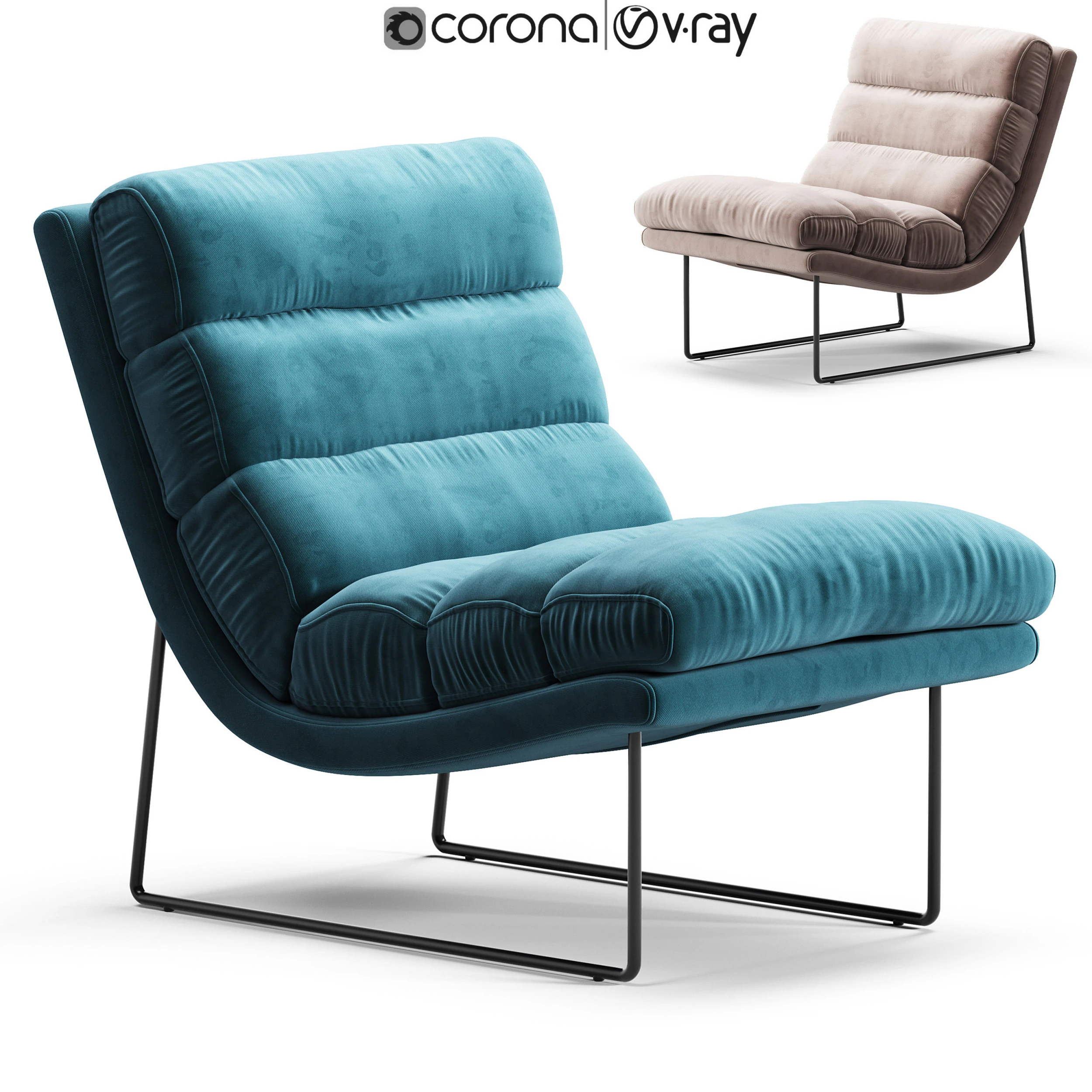 Diotti Priscilla Armless Armchair 3D Model .c4d .max .obj .3ds .fbx .stl .blend 