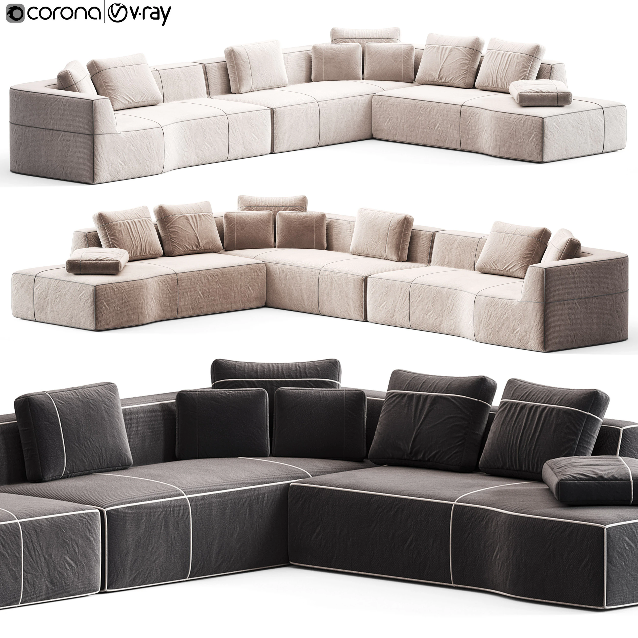 BB ITALIA Bend Sofa 3D Model .c4d .max .obj .3ds .fbx .stl .blend