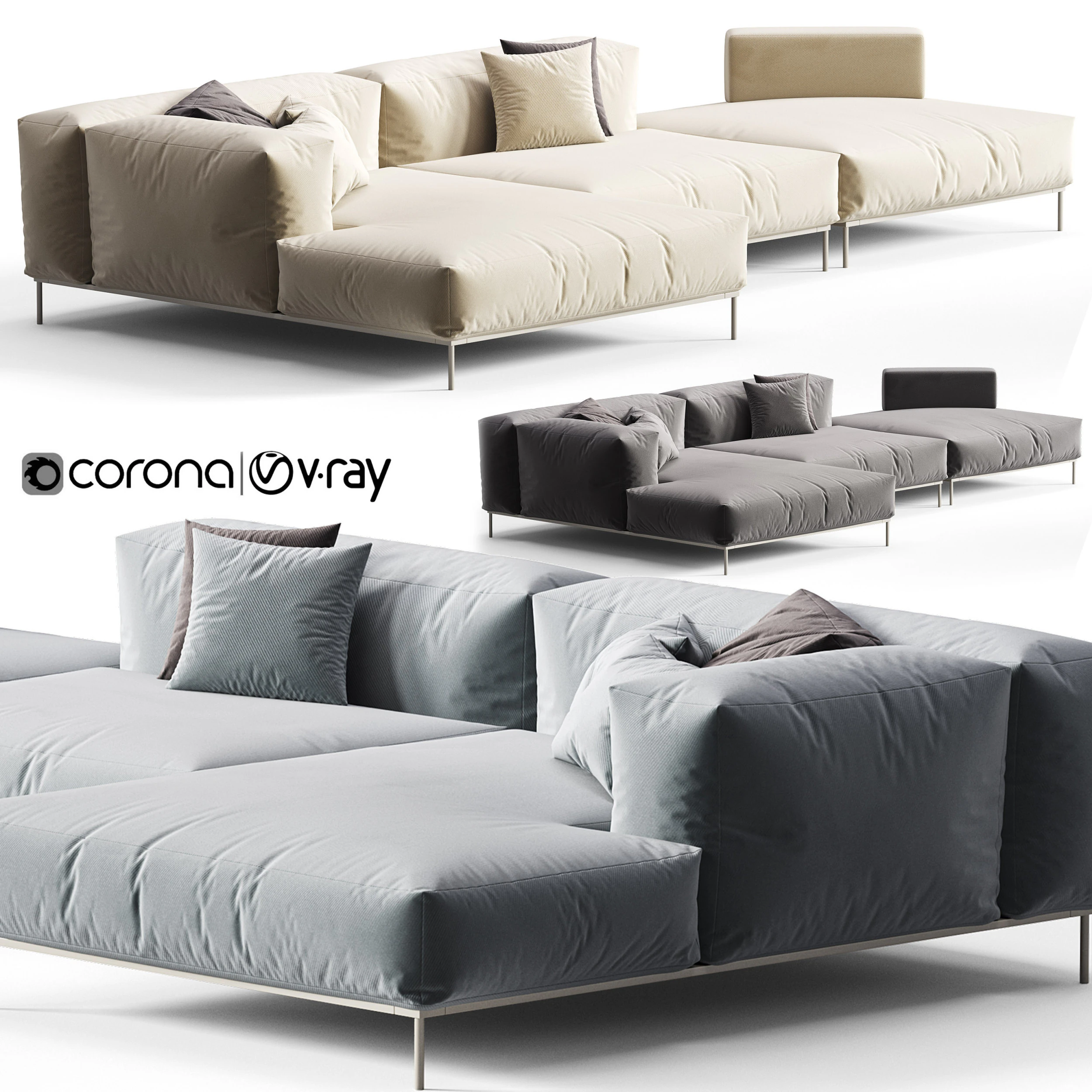 BB ITALIA Frank Sofa 3D Model .c4d .max .obj .3ds .fbx .stl .blend