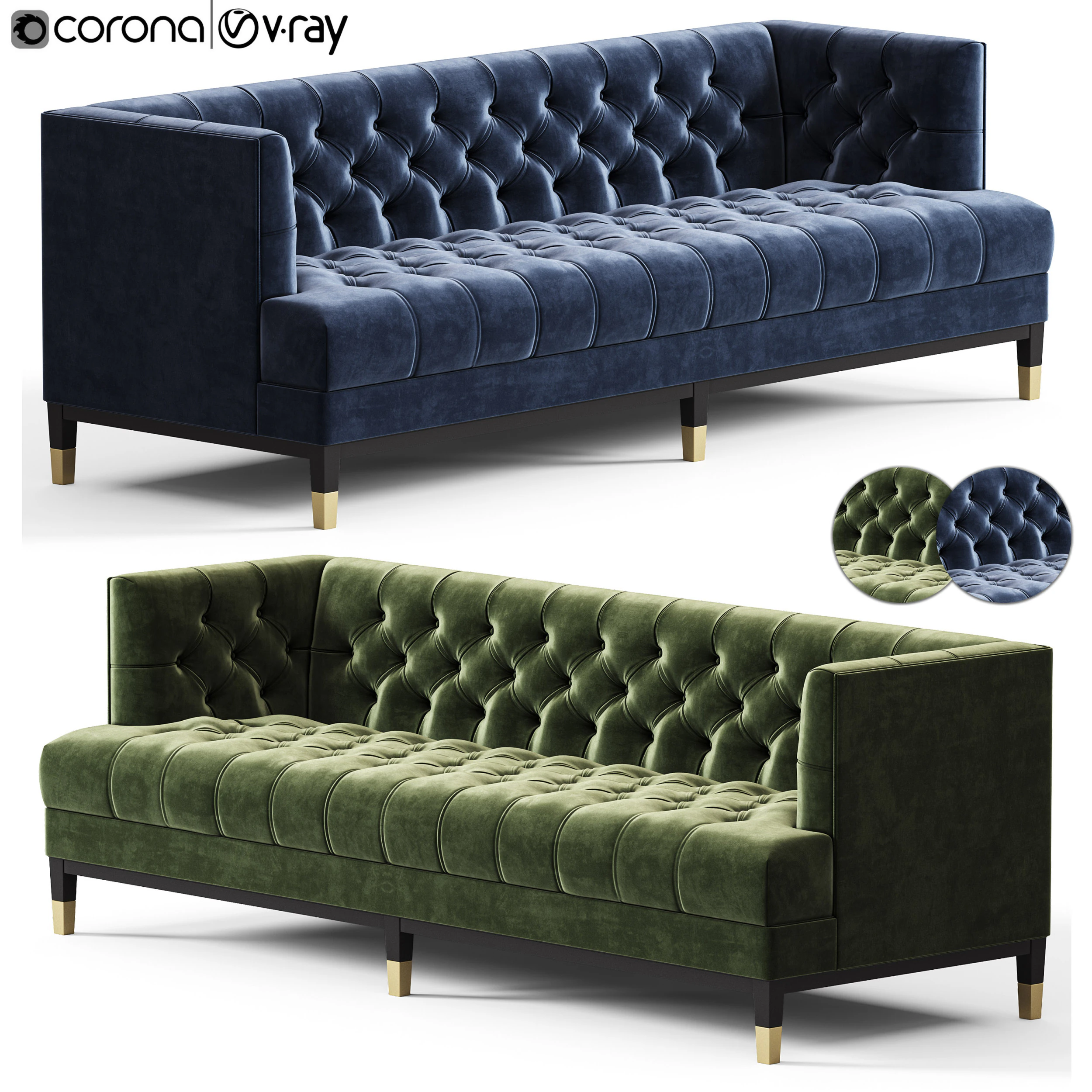 Eichholtz Castelle Chesterfield Sofa 3D Model .c4d .max .obj .3ds .fbx .stl .blend 