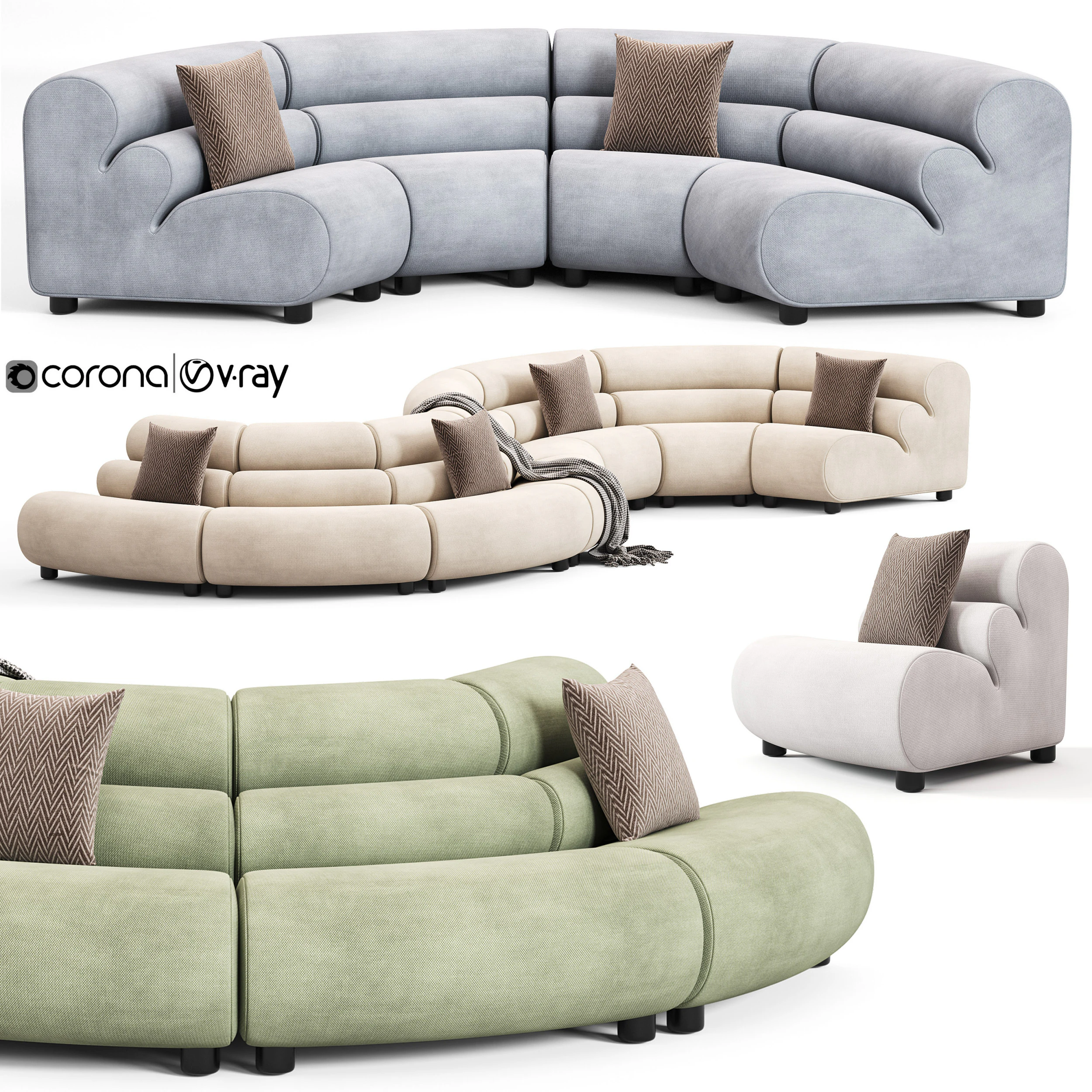 Eichholtz Lindau Inside Corner Modular Sofa 3D Model .c4d .max .obj .3ds .fbx .stl .blend 