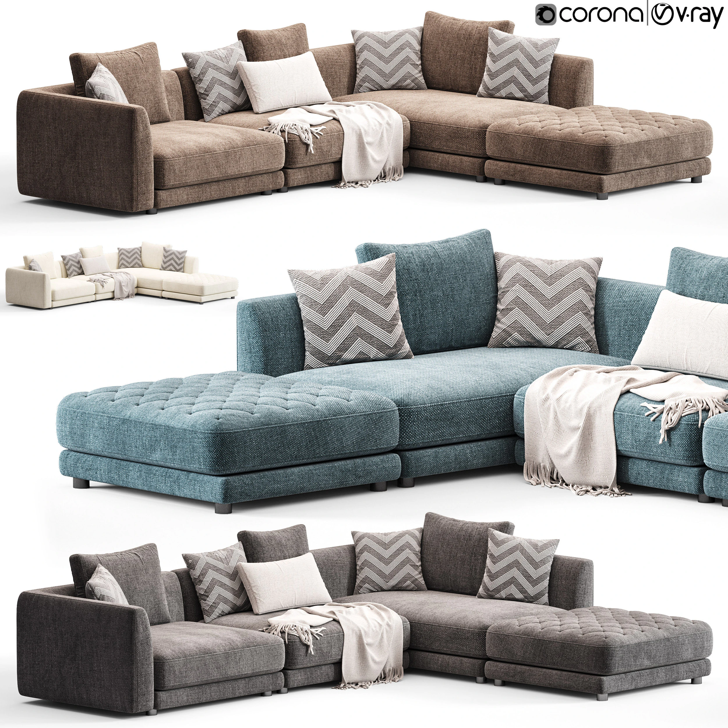 Frigerio Miller Corner Sofa 3D Model .c4d .max .obj .3ds .fbx .stl .blend 