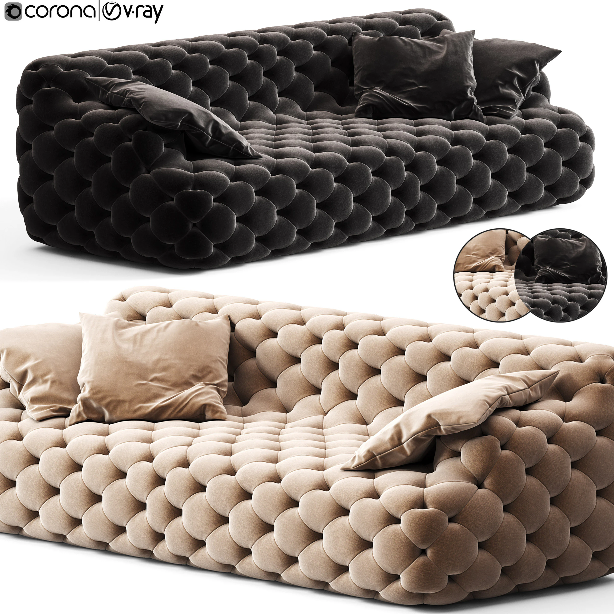 Meridiani Norton Capitonne Sofas 3D Model .c4d .max .obj .3ds .fbx .stl .blend