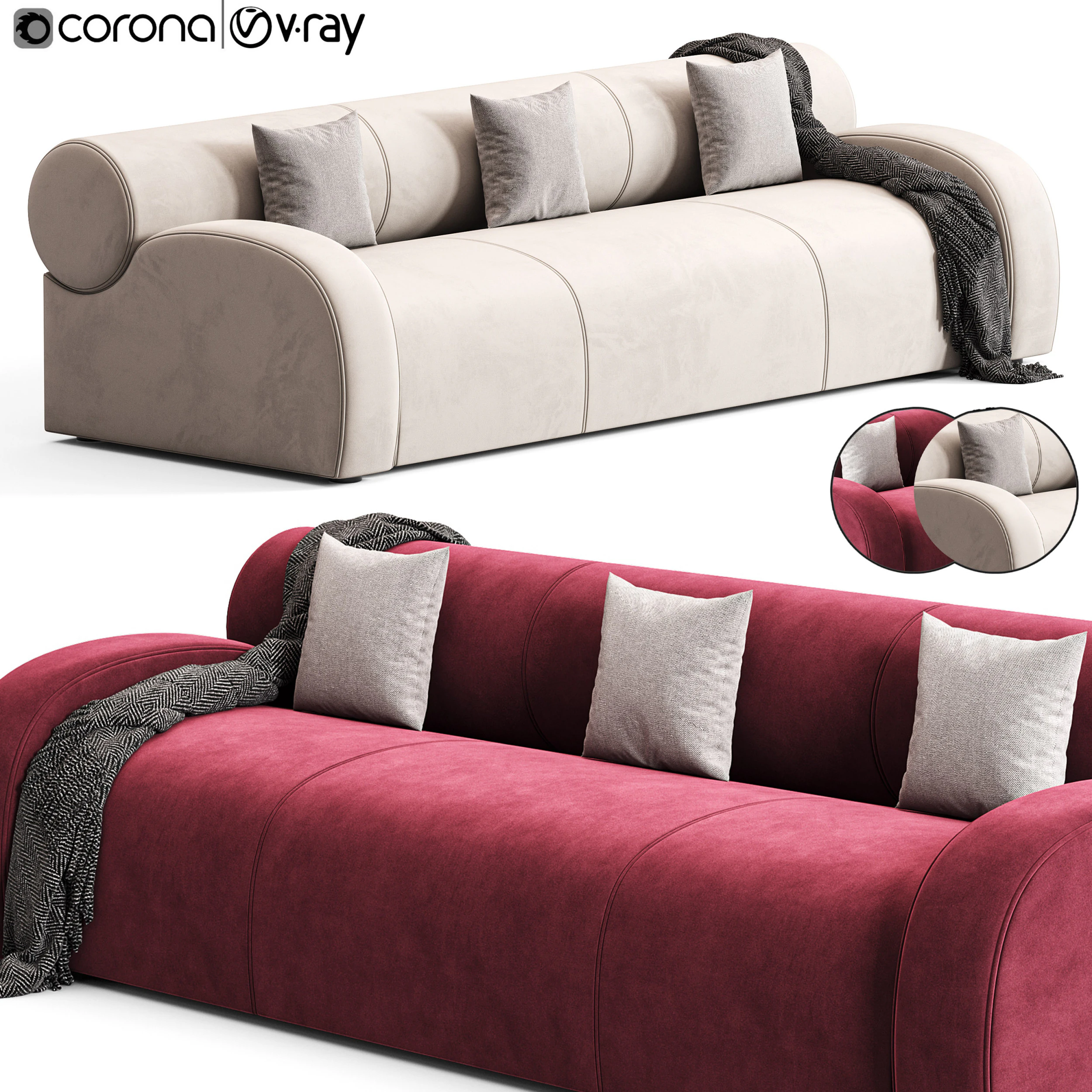 Meridiani Oscar Sofa 3D Model .c4d .max .obj .3ds .fbx .stl .blend 
