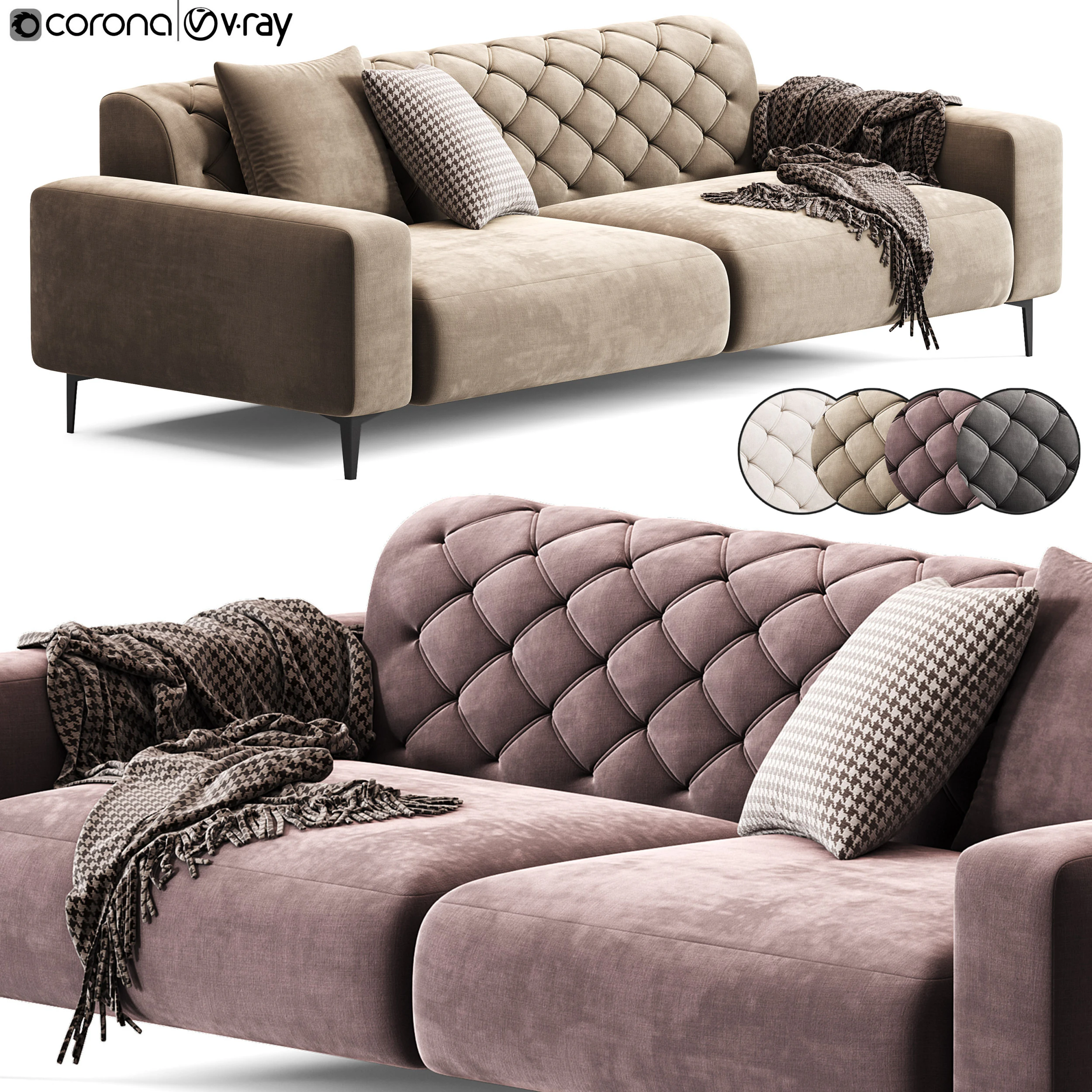 Pianca Boston Capitonne Sofa 3D Model .c4d .max .obj .3ds .fbx .stl .blend 