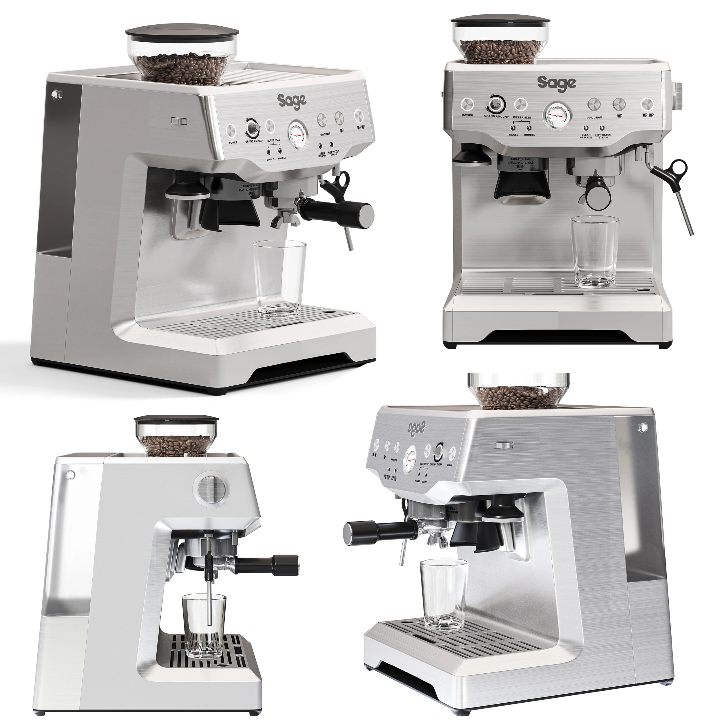 Sage the Barista Express Coffee Espresso Machine 3D Model .c4d .max .obj .3ds .fbx .stl .blend 