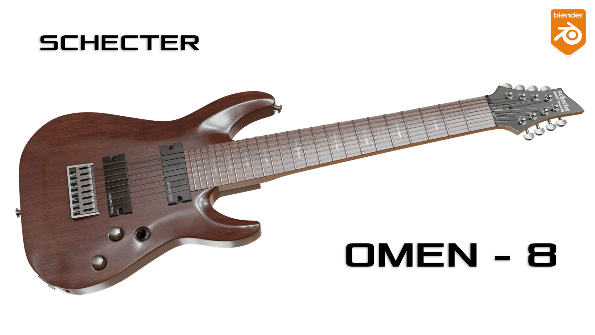 Schecter OMEN-8 Electric Guitar 3D Model .c4d .max .obj .3ds .fbx .stl .blend 